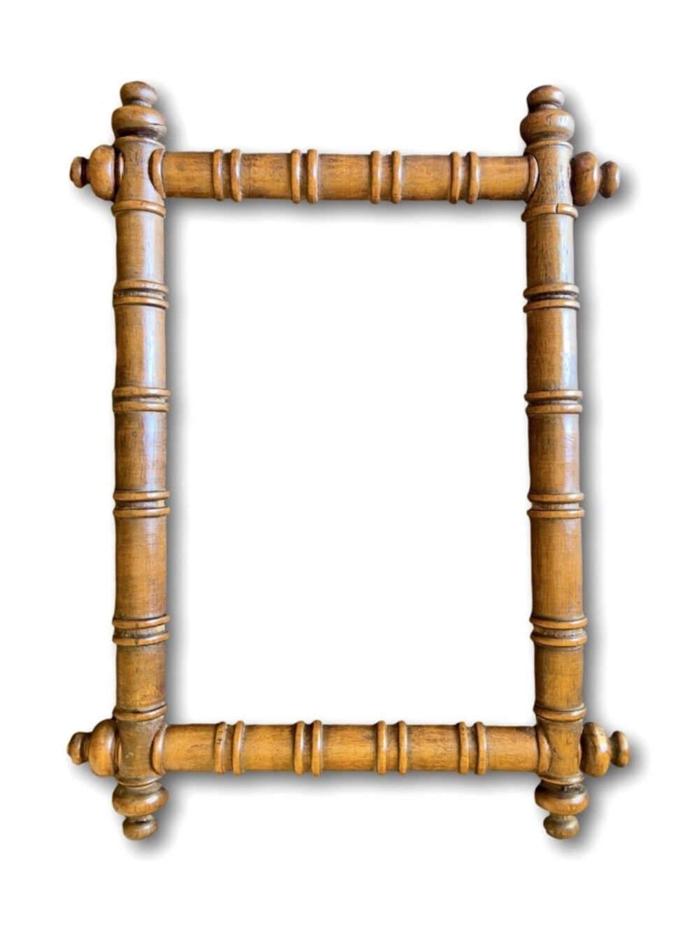 Antique French Faux Bamboo Wood Picture Frame Napoleon III Carved Corner Finial